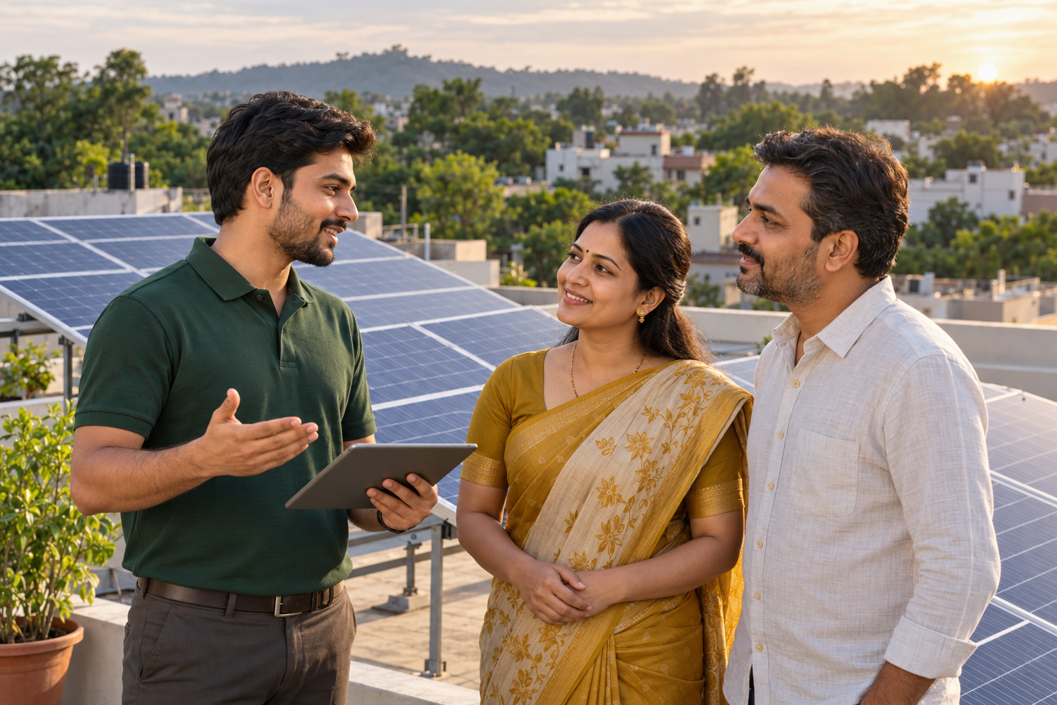Solar partner discussing rooftop solar with homeowners